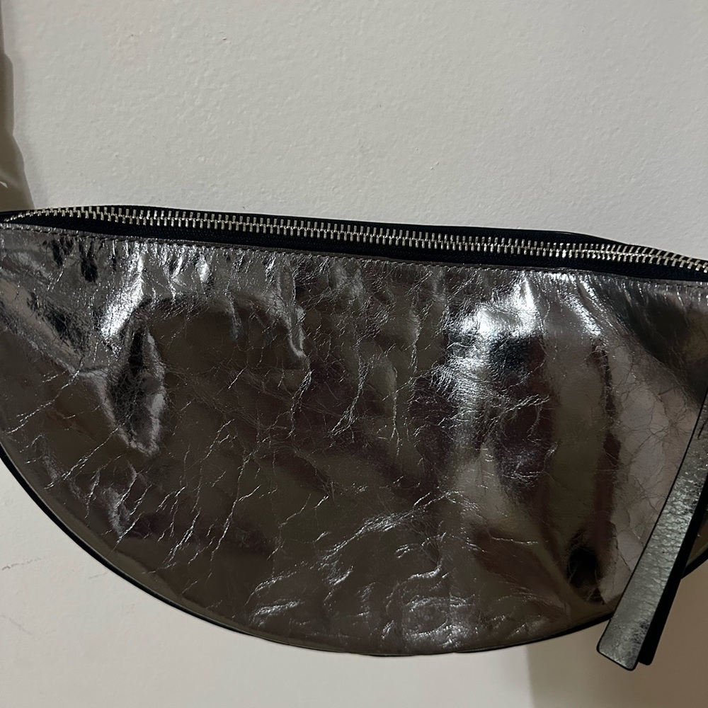 NEW All Saints Half Moon Metallic Leather Crossbody Bag - Picture 6 of 10